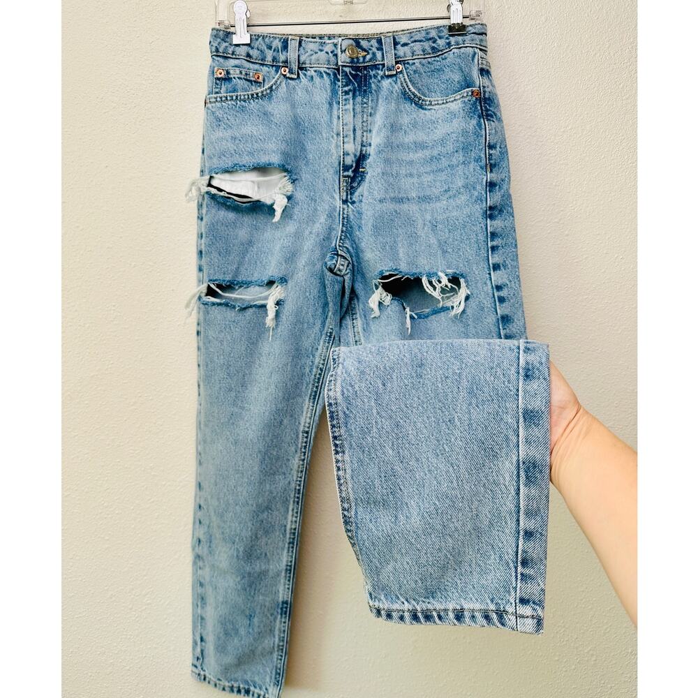 Topshop High-Waist Mom Jeans Blue Women’s W28 L30 Distressed Ripped